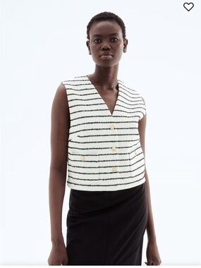 H&M Women's Bouclé Vest | Trendy White Striped Vest Waistcoat | Size: M Pockets